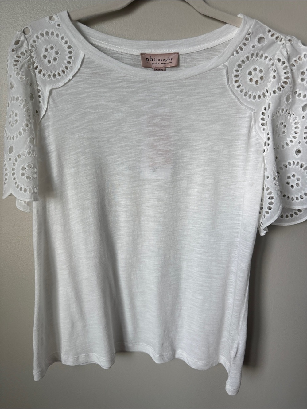 Philosophy White Eyelet Sleeve Short Sleeve Tee
